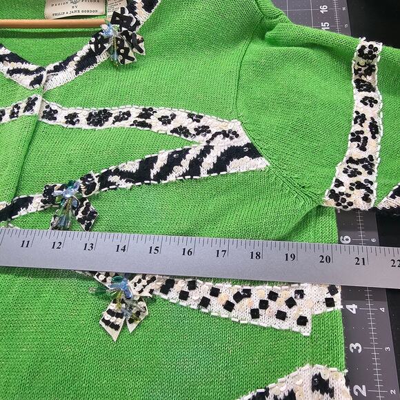 Vintage Design Options Cardigan Womens Med Green Sequins Beaded Glam Grandmacore - Picture 10 of 13